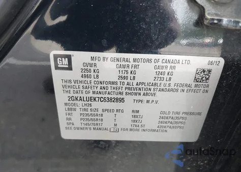 2012 GMC Terrain Slt-1 из США, поврежденный, VIN 2GKALUEK7C6382895